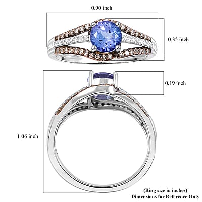 Tanzanite, Natural Champagne and White Diamond Ring in 14K White Gold 1.00 ctw (Size 12.0)