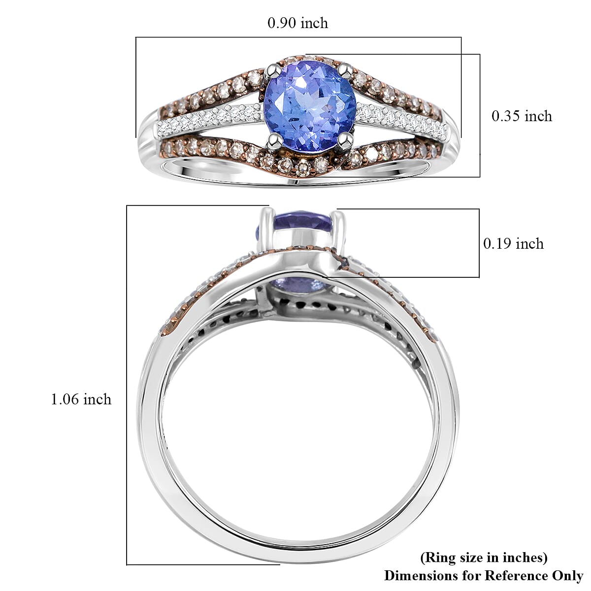 Doorbuster Cruise Ship Closeout Collection Premium Tanzanite, Natural Champagne and White Diamond 1.00 ctw Ring in 14K White Gold (Size 6.0) image number 4