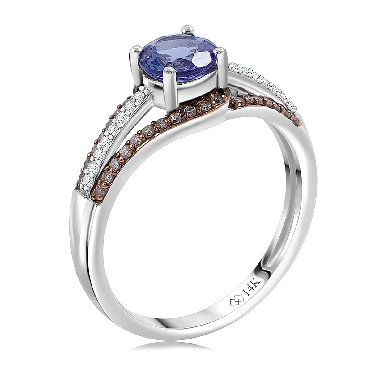 Tanzanite, Natural Champagne and White Diamond Ring in 14K White Gold 1.00 ctw (Size 8.5) image number 3