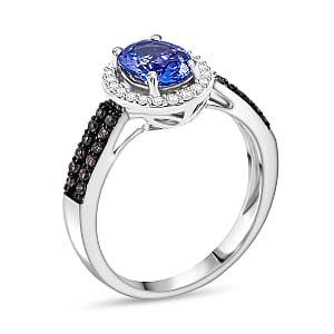 Tanzanite, Natural Champagne and White Diamond Ring in 14K White Gold 1.30 ctw (Size 10.0)