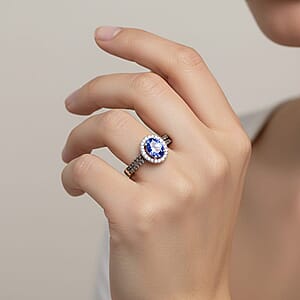 Tanzanite, Natural Champagne and White Diamond Ring in 14K White Gold 1.30 ctw (Size 10.5)