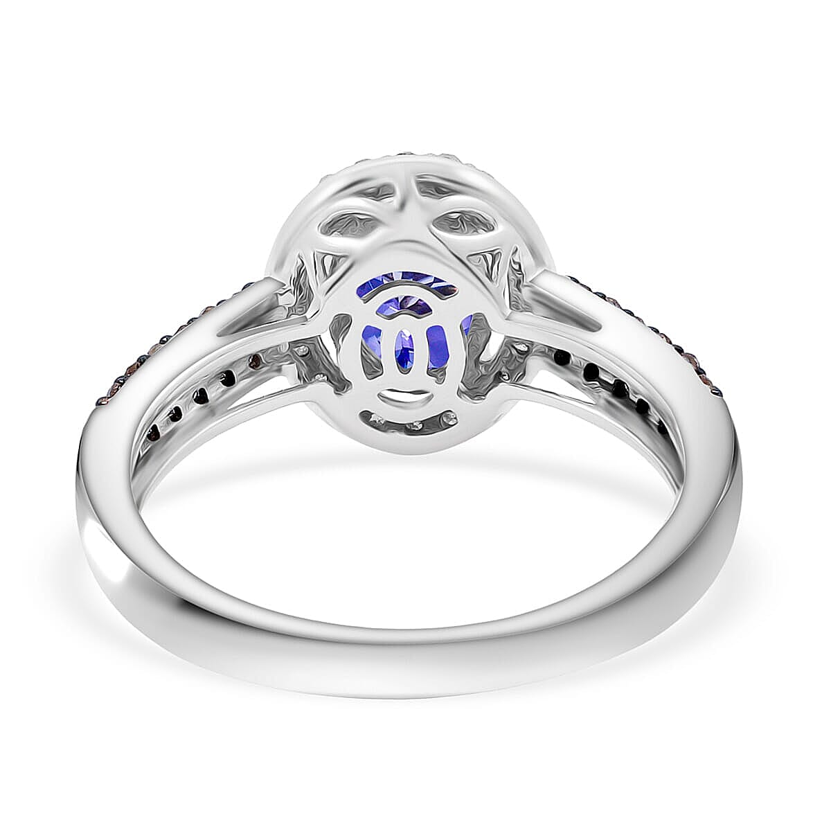 Tanzanite, Natural Champagne and White Diamond Ring in 14K White Gold 1.30 ctw (Size 10.5) image number 4