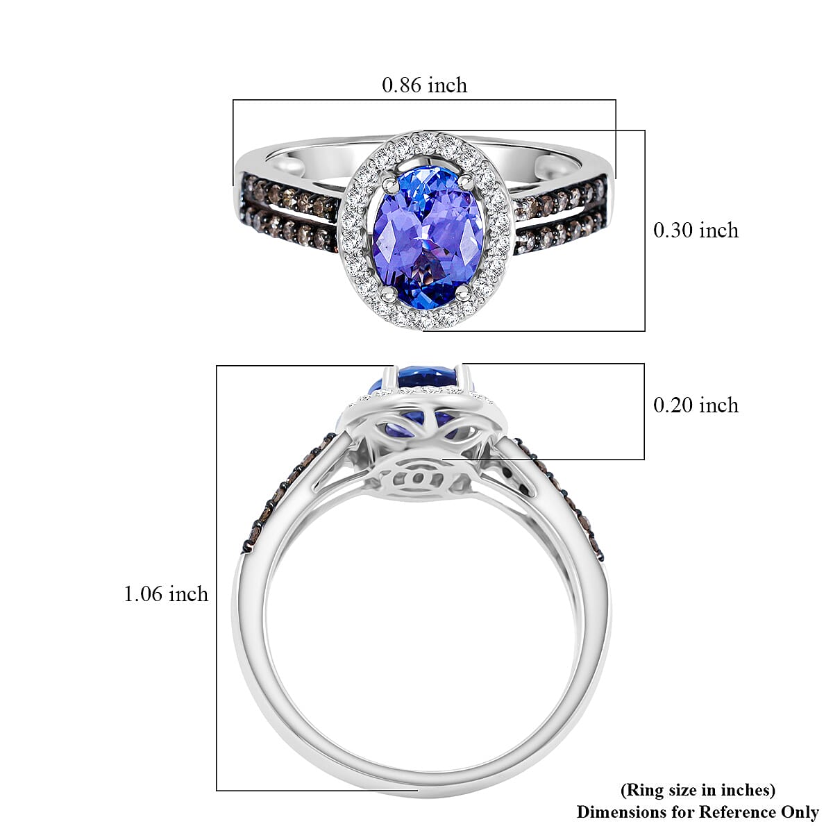 Doorbuster Cruise Ship Closeout Collection Premium Tanzanite, Natural Champagne and White Diamond 1.30 ctw Ring in 14K White Gold (Size 5.0) image number 5
