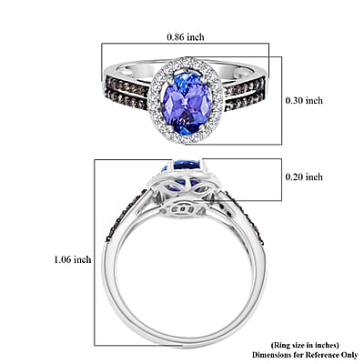 Tanzanite, Natural Champagne and White Diamond Ring in 14K White Gold 1.30 ctw (Size 5.0)