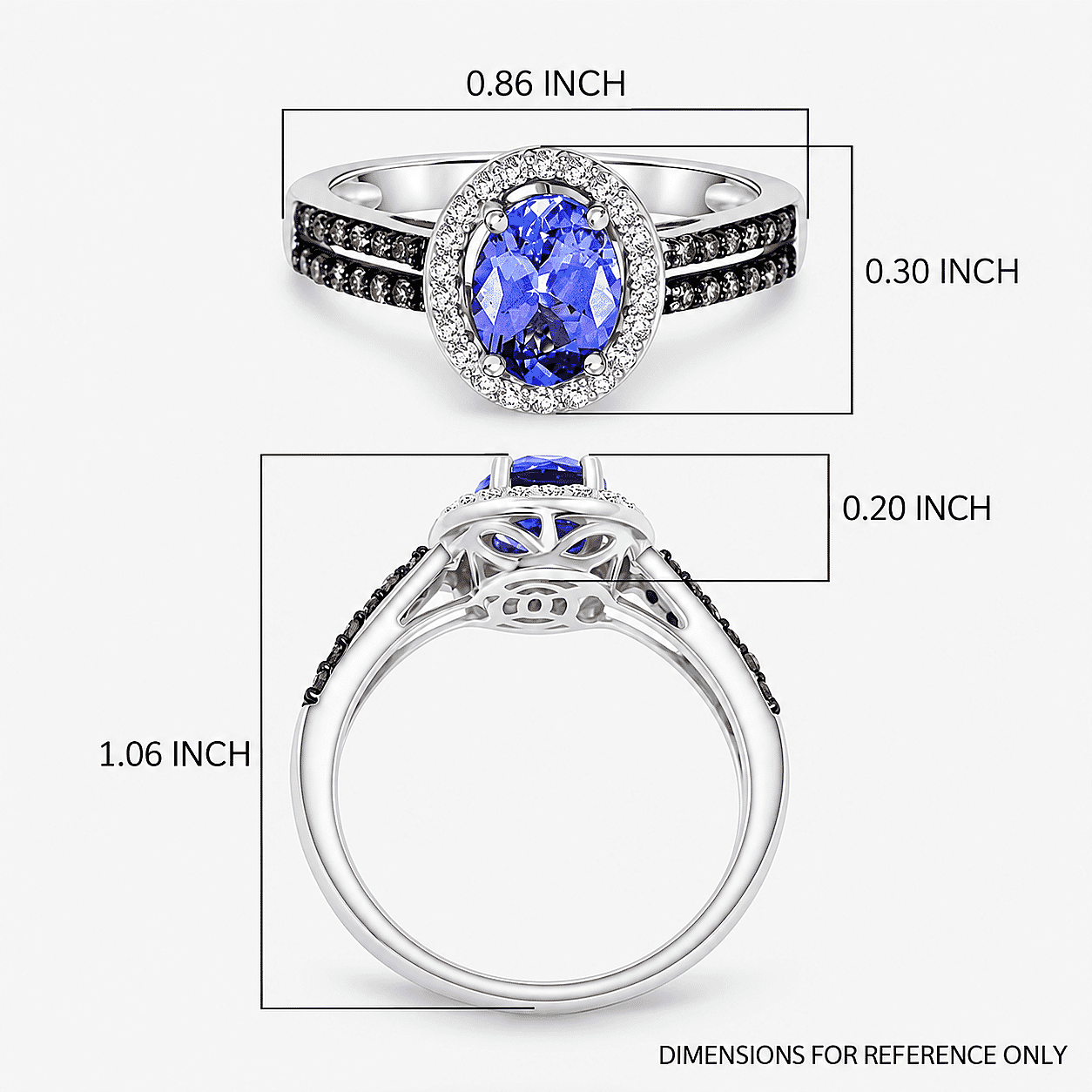 Tanzanite, Natural Champagne and White Diamond Ring in 14K White Gold 1.30 ctw (Size 5.0)