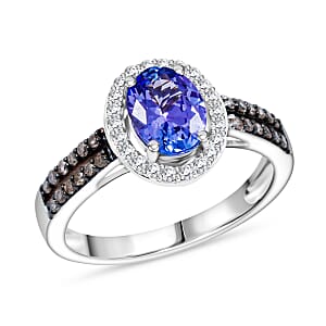 Doorbuster Cruise Ship Closeout Collection Premium Tanzanite, Natural Champagne and White Diamond 1.30 ctw Ring in 14K White Gold (Size 7.0)