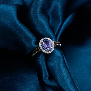 Tanzanite, Natural Champagne and White Diamond Ring in 14K White Gold 1.30 ctw (Size 7.0)