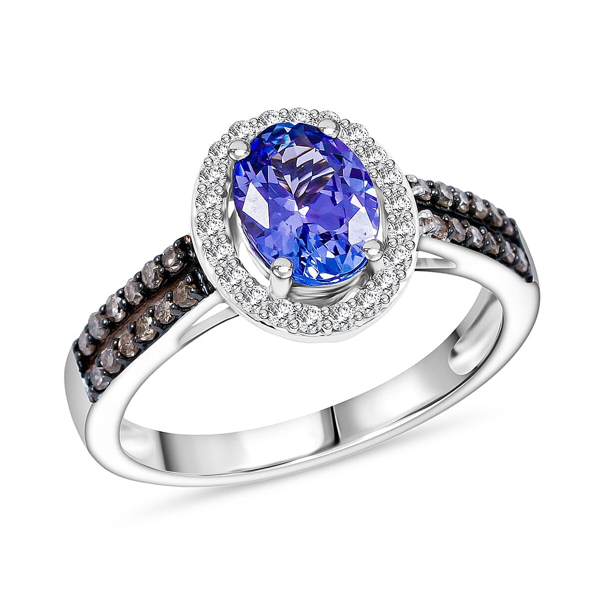  Cruise Ship Closeout Collection Premium Tanzanite, Natural Champagne and White Diamond 1.30 ctw Ring in 14K White Gold (Size 8.5) image number 0