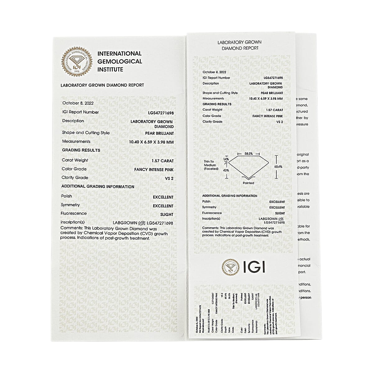 IGI Certified 1.50 ctw Lab Grown Pink Diamond Loose Gemstone &ndash; VVS2 (Pear Mix, Brilliant Cut) image number 6