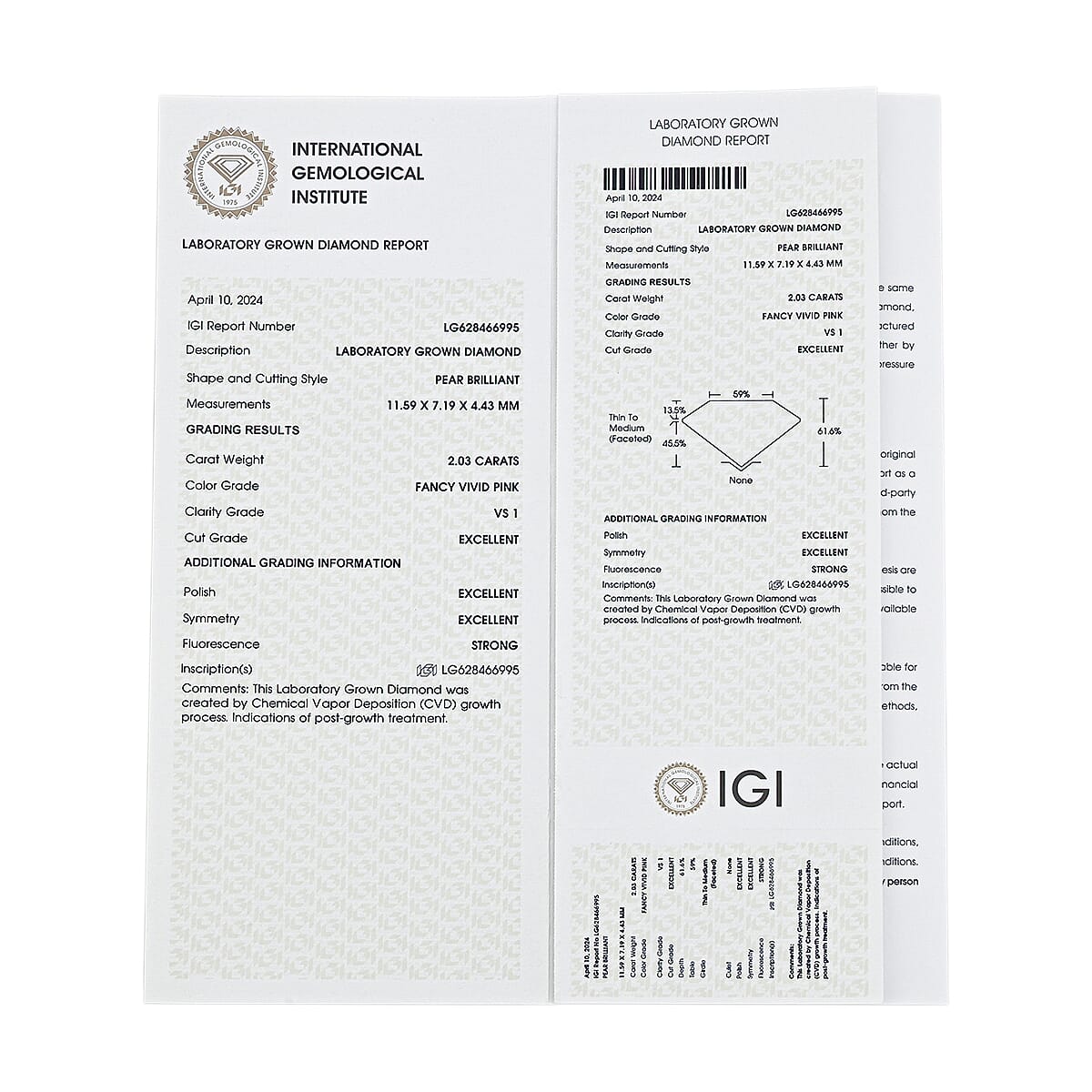 IGI Certified Luxuriant Lab Grown Pink Diamond (Pear Mix Brilliant Cut) (VS2) 2.00 Carat Total Weight image number 6