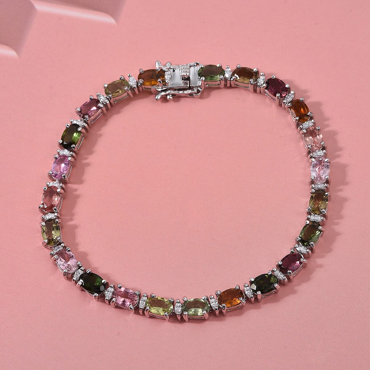 D'Joy Premium Multi-Tourmaline and Moissanite 10.50 ctw Garden of Lights Bracelet in Rhodium Over Sterling Silver (6.50 In) image number 1