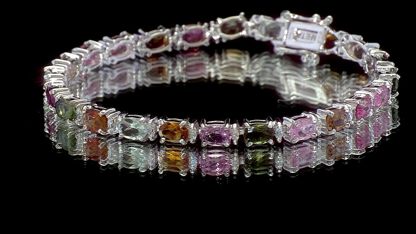 D'Joy Premium Multi-Tourmaline, Moissanite Bracelet in Rhodium Over Sterling Silver (6.50 In) 10.50 ctw