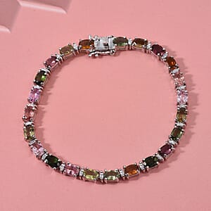 D'Joy Premium Multi-Tourmaline and Moissanite 11.00 ctw Garden of Lights Bracelet in Rhodium Over Sterling Silver (7.25 In)