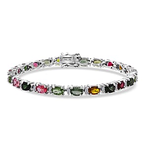 D'Joy Premium Multi-Tourmaline and Moissanite 11.40 ctw Garden of Lights Bracelet in Rhodium Over Sterling Silver (8.00 In)