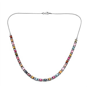 D'Joy Premium Multi-Tourmaline and Moissanite 13.90 ctw Necklace in Rhodium Over Sterling Silver 18 Inches