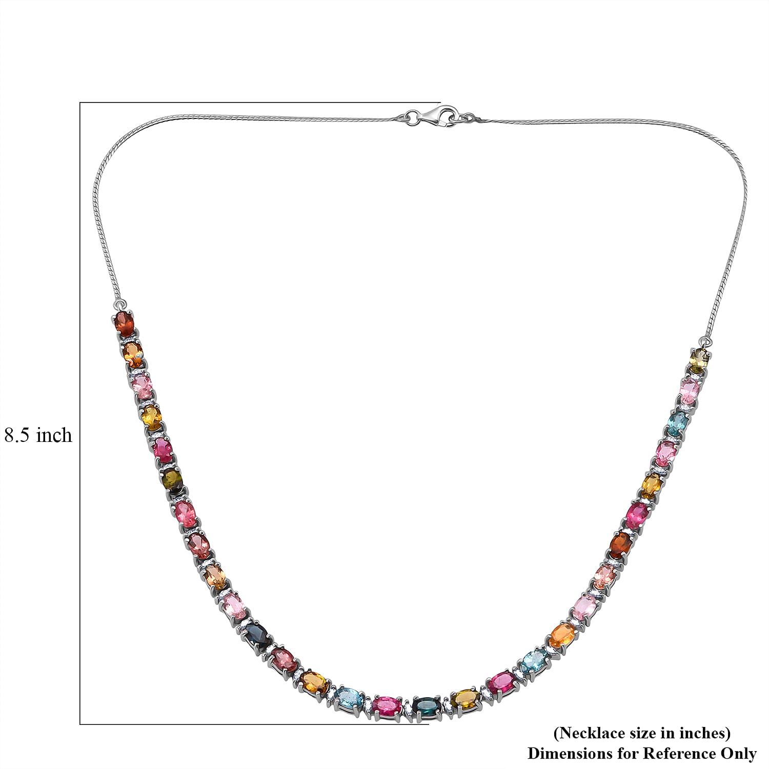 D'Joy Premium Multi-Tourmaline and Moissanite 13.90 ctw Garden of Lights Necklace in Rhodium Over Sterling Silver 18 Inches