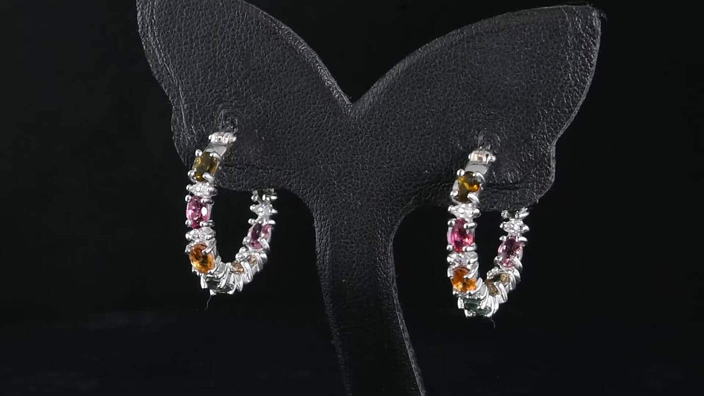 D'Joy Premium Multi Tourmaline and Moissanite 2.90 ctw Garden of Lights Earrings in Rhodium Over Sterling Silver
