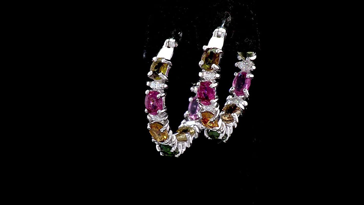 D'Joy Premium Multi Tourmaline and Moissanite 2.90 ctw Garden of Lights Earrings in Rhodium Over Sterling Silver