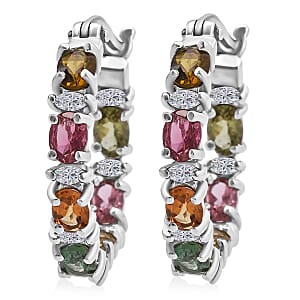 D'Joy Premium Multi Tourmaline and Moissanite 2.90 ctw Garden of Lights Earrings in Rhodium Over Sterling Silver