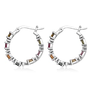 D'Joy Premium Multi Tourmaline and Moissanite 2.90 ctw Garden of Lights Earrings in Rhodium Over Sterling Silver