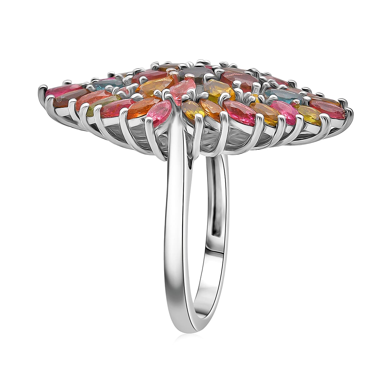 D'Joy Premium Multi-Tourmaline 4.00 ctw Auroras Bloom Ring in Rhodium Over Sterling Silver (Size 10.0) image number 3