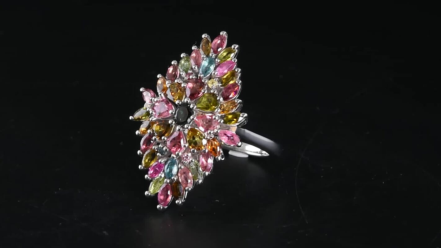 D'Joy Premium Multi-Tourmaline 4.00 ctw Ring in Rhodium Over Sterling Silver