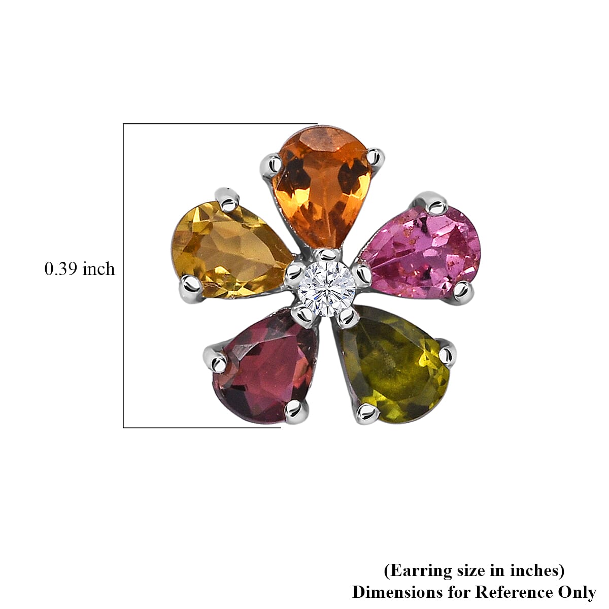 D'Joy Premium Multi-Tourmaline and White Zircon 1.60 ctw Colorburst Flower Stud Earrings in Rhodium Over Sterling Silver image number 5