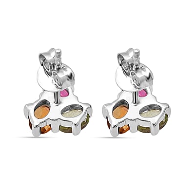D'Joy Premium Multi-Tourmaline 1.00 ctw Stud Earrings in Rhodium Over Sterling Silver (Size 9.0)