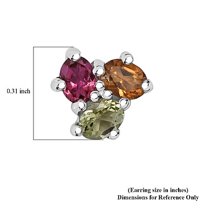 D'Joy Premium Multi-Tourmaline 1.00 ctw Stud Earrings in Rhodium Over Sterling Silver (Size 9.0)