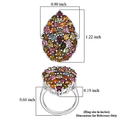 D'Joy Premium Multi-Tourmaline 5.75 ctw Mosaic Bloom Ring in Rhodium Over Sterling Silver (Size 10.0)