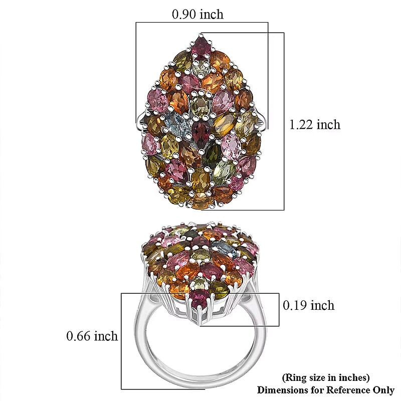 D'Joy Premium Multi-Tourmaline 5.75 ctw Mosaic Bloom Ring in Rhodium Over Sterling Silver (Size 10.0)