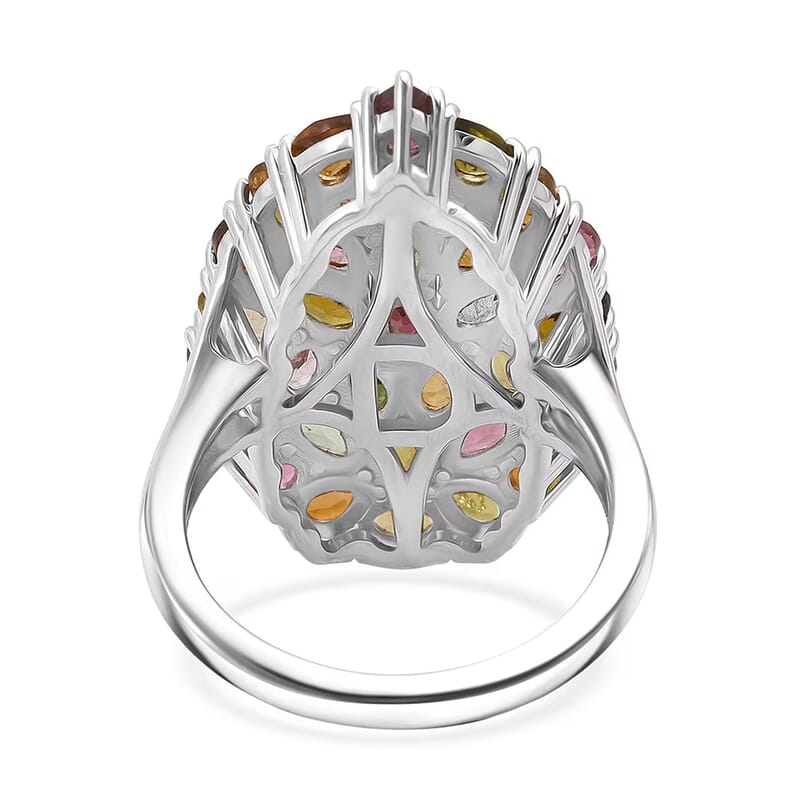 D'Joy Premium Multi-Tourmaline 5.75 ctw Mosaic Bloom Ring in Rhodium Over Sterling Silver (Size 10.0)