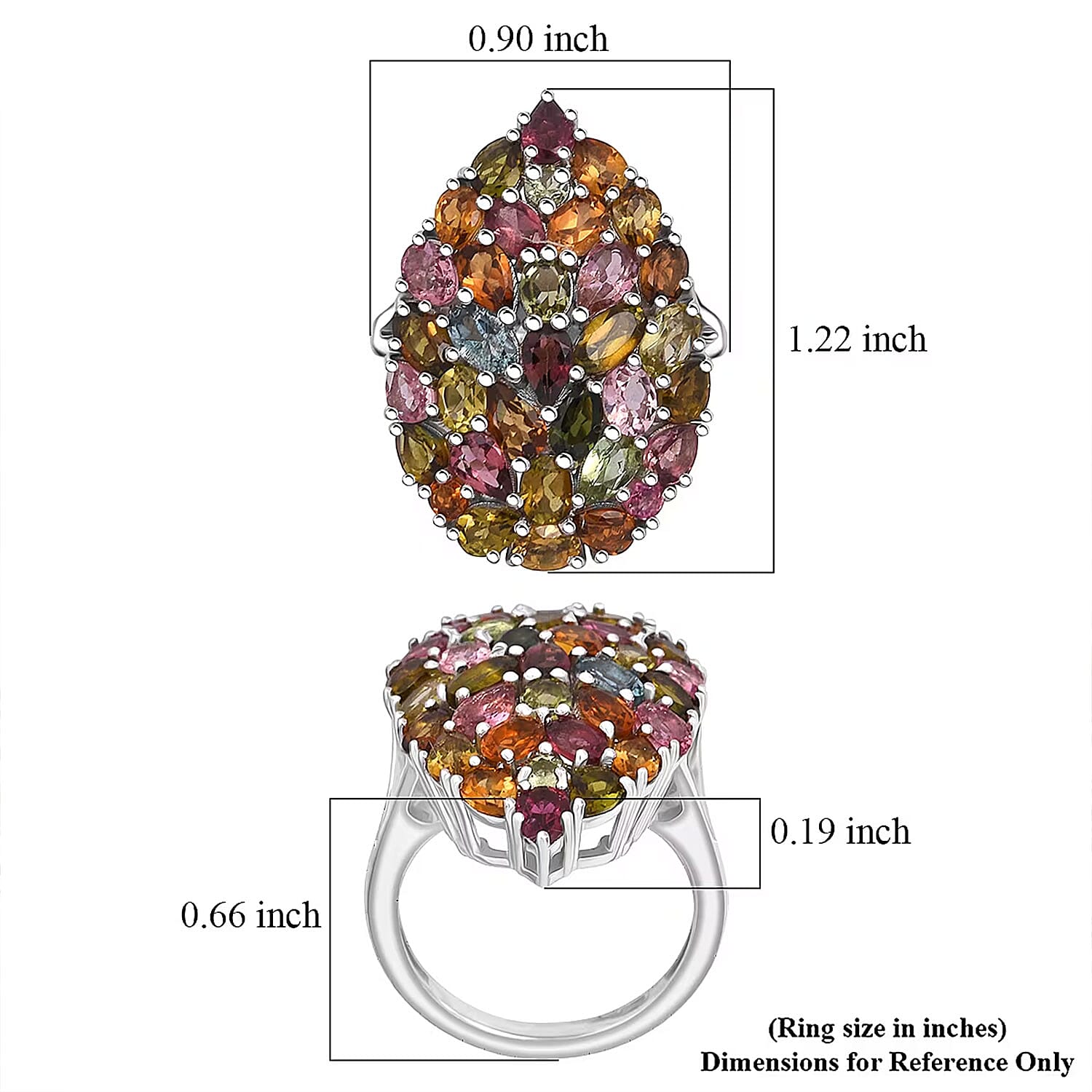 D'Joy Premium Multi-Tourmaline 5.75 ctw Mosaic Bloom Ring in Rhodium Over Sterling Silver (Size 6.0)