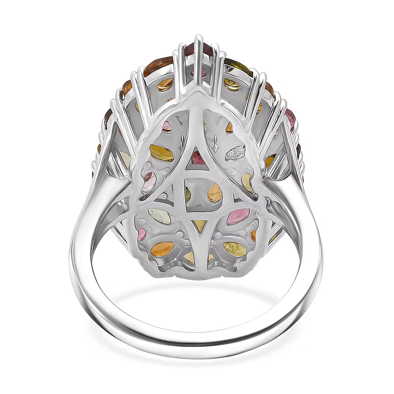 D'Joy Premium Multi-Tourmaline 5.75 ctw Mosaic Bloom Ring in Rhodium Over Sterling Silver (Size 6.0)