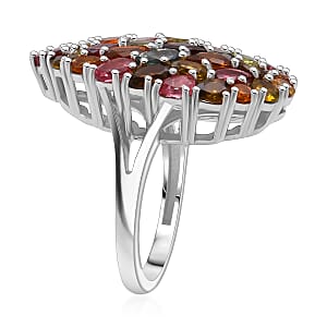 D'Joy Premium Multi-Tourmaline 5.75 ctw Mosaic Bloom Ring in Rhodium Over Sterling Silver (Size 7.0)