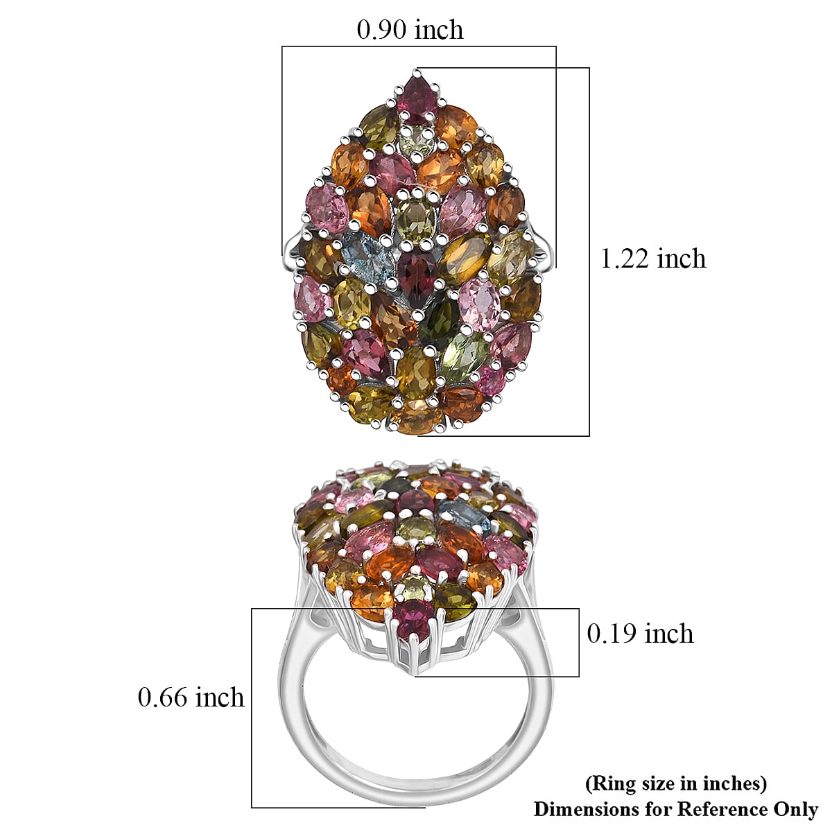 D'Joy Premium Multi-Tourmaline 5.75 ctw Mosaic Bloom Ring in Rhodium Over Sterling Silver (Size 8.0)
