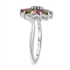 D'Joy Multi-Tourmaline Ring in Rhodium Over Sterling Silver 0.90 ctw (Size 7.0)