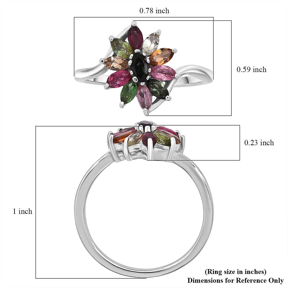 D'Joy Multi-Tourmaline Ring in Rhodium Over Sterling Silver 0.90 ctw (Size 7.0) image number 5