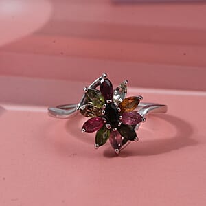D'Joy Multi-Tourmaline Ring in Rhodium Over Sterling Silver 0.90 ctw (Size 8.0)