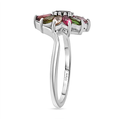 D'Joy Multi-Tourmaline Ring in Rhodium Over Sterling Silver 0.90 ctw (Size 8.0)