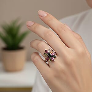 D'Joy Multi-Tourmaline Ring in Rhodium Over Sterling Silver 0.90 ctw (Size 9.0)