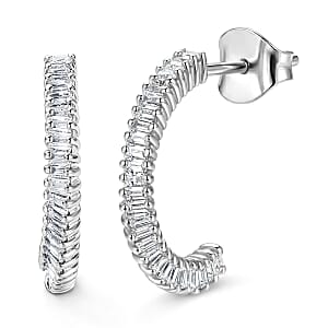 Luxuriant Lab Grown Diamond G-H SI 0.50 ctw Matrix Curve Hoop Earrings in Rhodium Over Sterling Silver