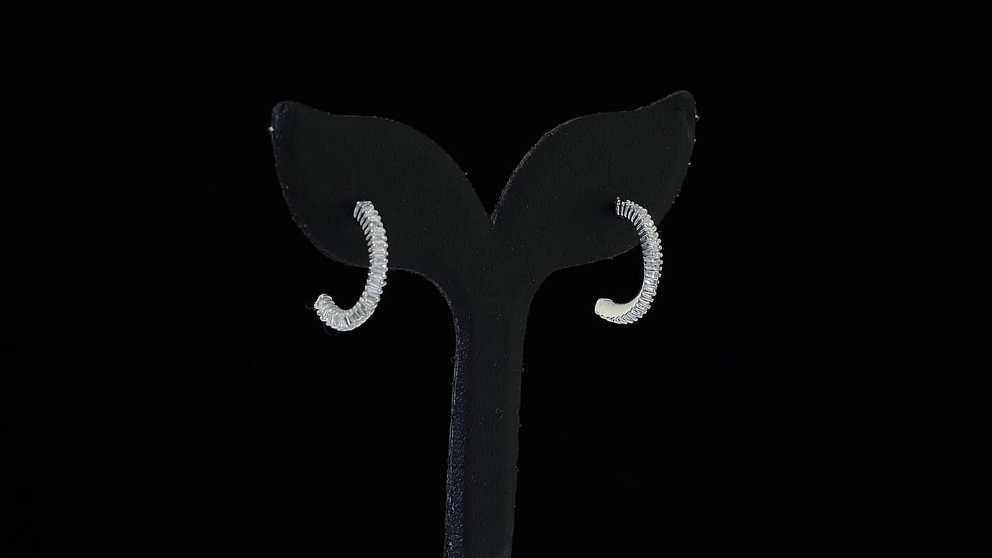 Luxuriant Lab Grown Diamond G-H SI 0.50 ctw Matrix Curve Hoop Earrings in Rhodium Over Sterling Silver