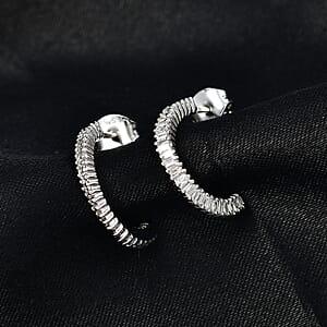 Luxuriant Lab Grown Diamond G-H SI 0.50 ctw Matrix Curve Hoop Earrings in Rhodium Over Sterling Silver
