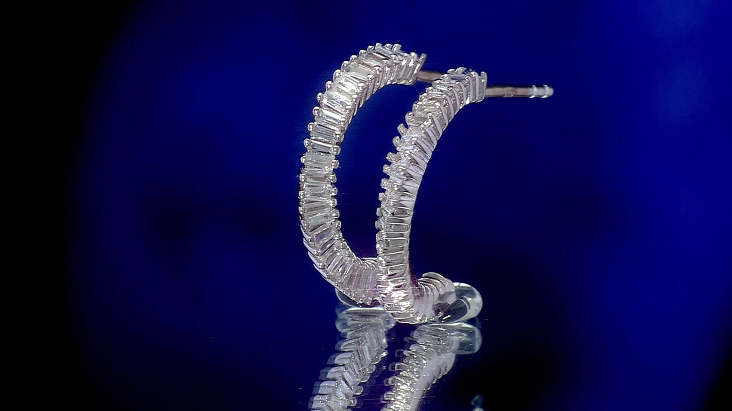 Luxuriant Lab Grown Diamond G-H SI 0.50 ctw Matrix Curve Hoop Earrings in Rhodium Over Sterling Silver