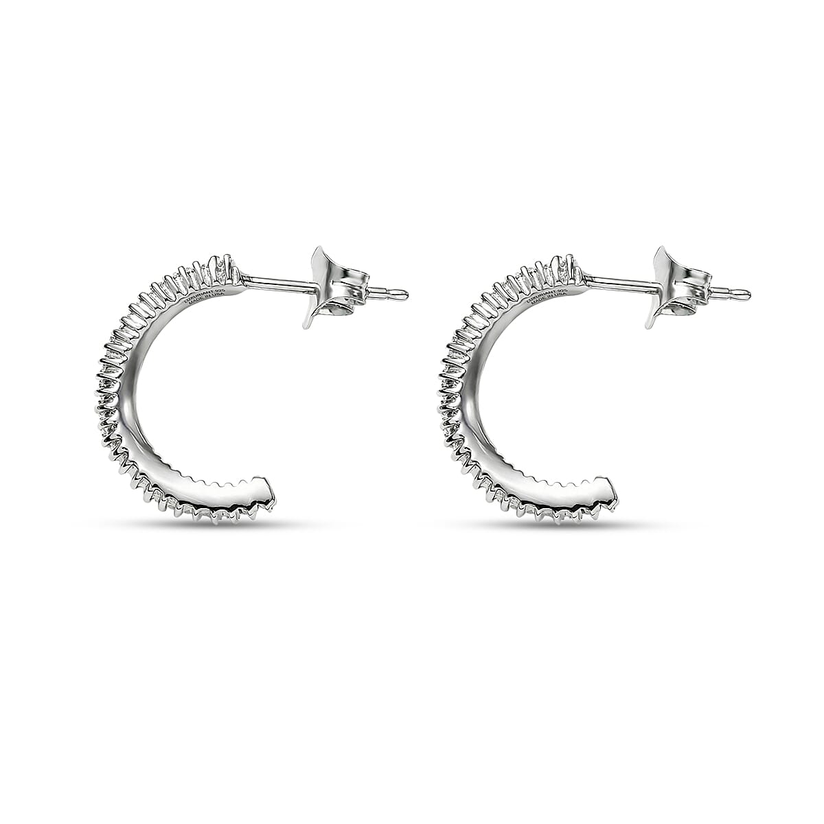 Luxuriant Lab Grown Diamond G-H SI 0.50 ctw Matrix Curve Hoop Earrings in Rhodium Over Sterling Silver image number 3