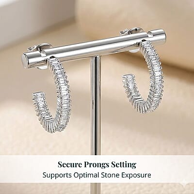 Luxuriant Lab Grown Diamond G-H SI 0.50 ctw Matrix Curve Hoop Earrings in Rhodium Over Sterling Silver