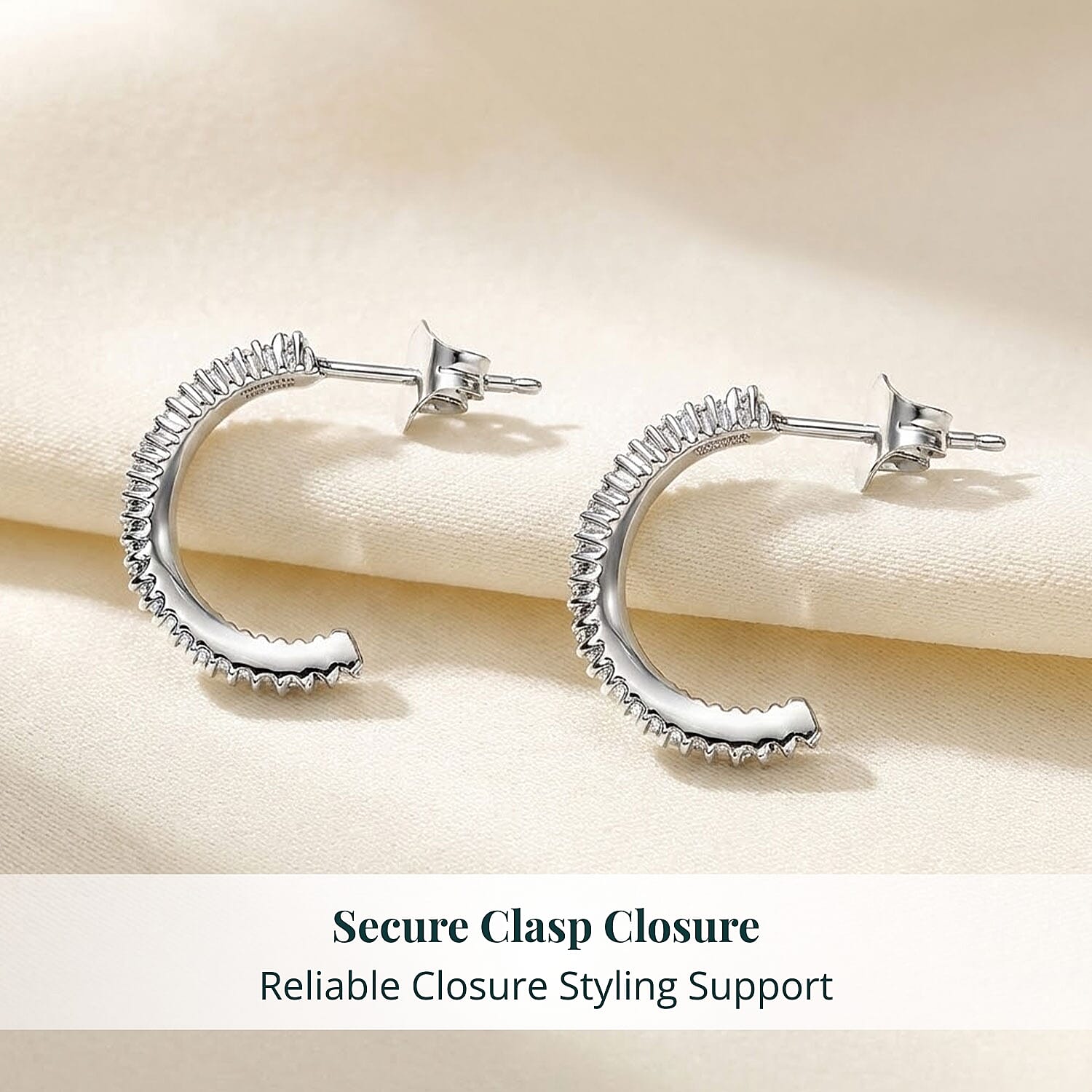 Luxuriant Lab Grown Diamond G-H SI 0.50 ctw Matrix Curve Hoop Earrings in Rhodium Over Sterling Silver