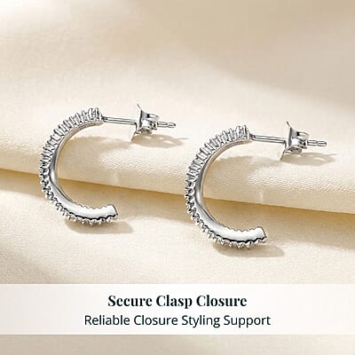 Luxuriant Lab Grown Diamond G-H SI 0.50 ctw Matrix Curve Hoop Earrings in Rhodium Over Sterling Silver