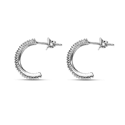 Luxuriant Lab Grown Diamond G-H SI 0.50 ctw Matrix Curve Hoop Earrings in Rhodium Over Sterling Silver